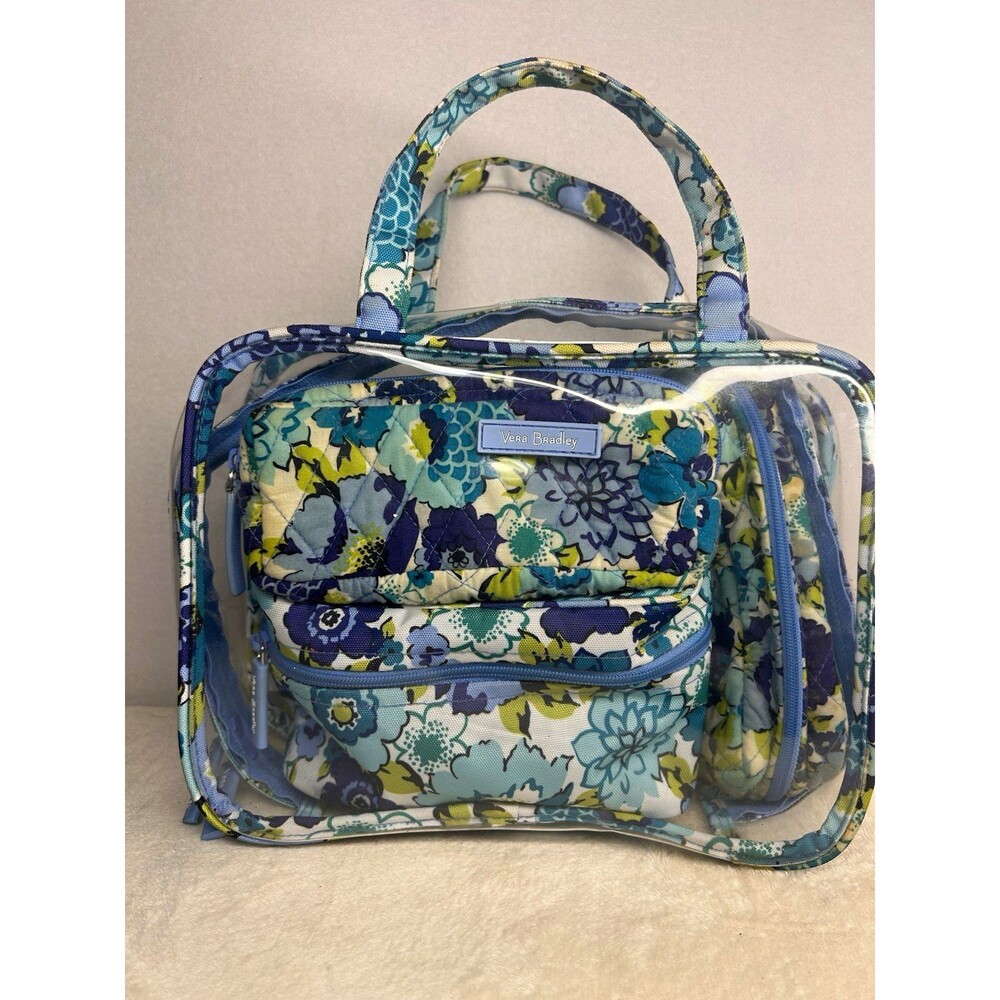 Vera Bradley Clear Floral Makeup Bag Set, Multicolor, Zipper, Handle